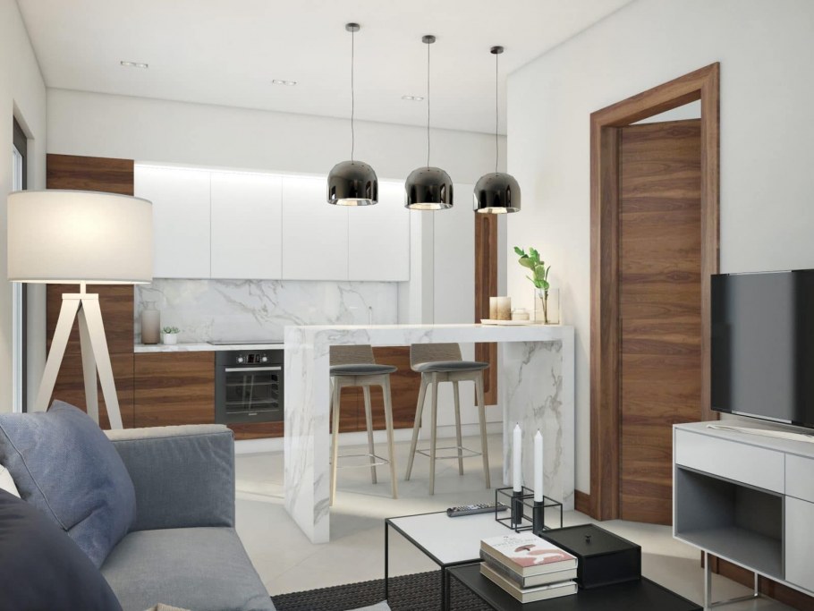 Кухня-гостиная в минималистическом стиле