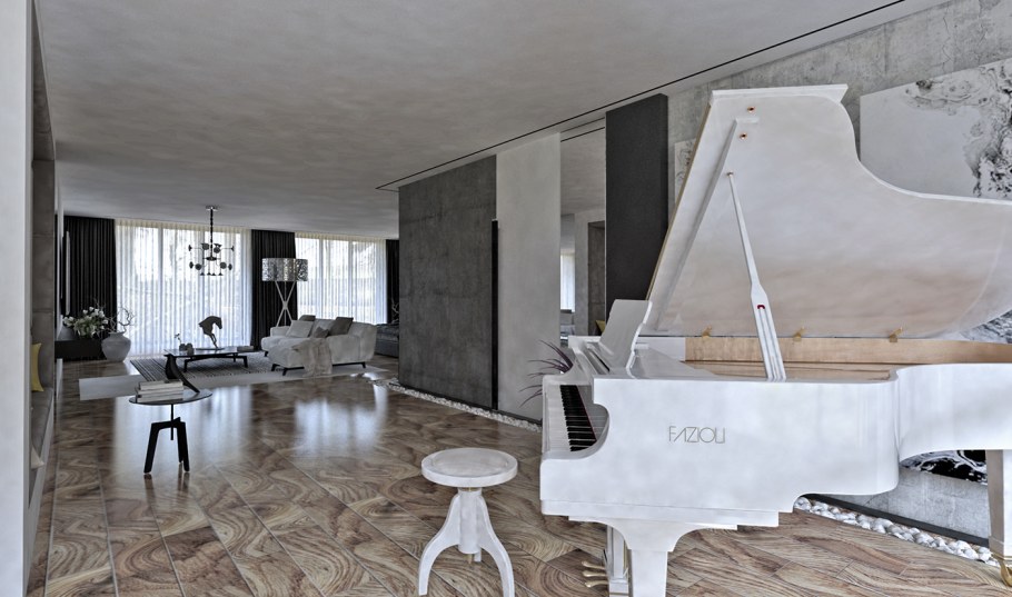 Белый рояль в интерьере