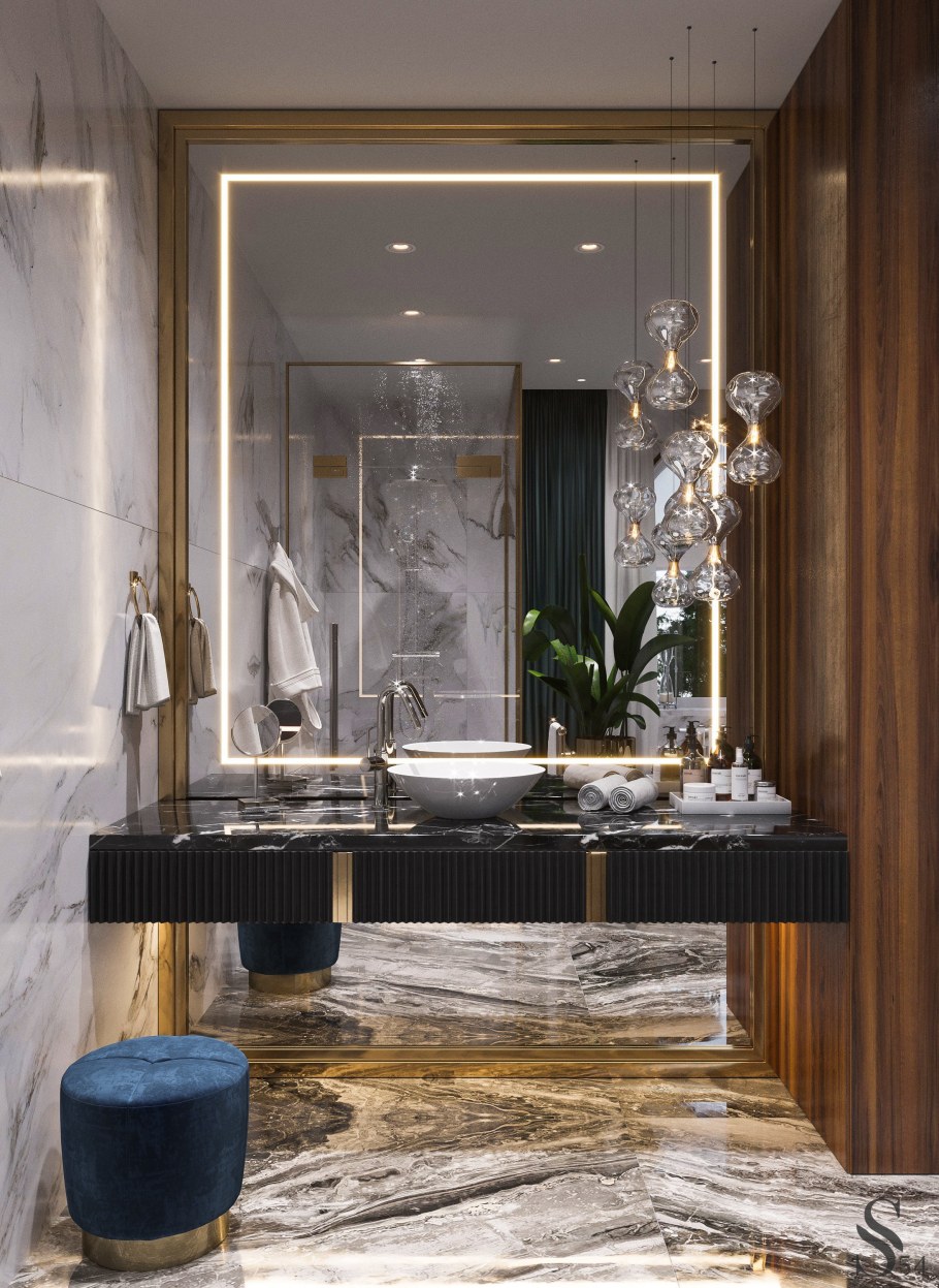 Ванная с большим зеркалом