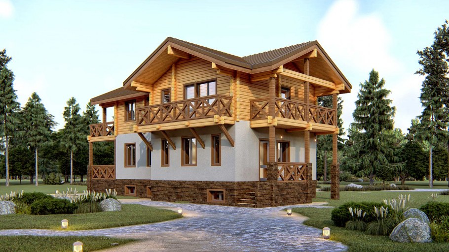 Комбинированный дом из бруса