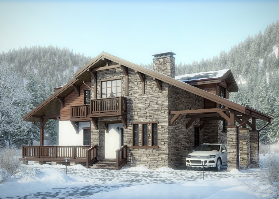 Шале с навесом для машины