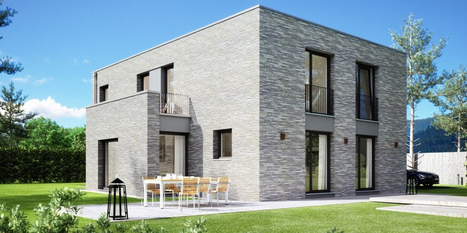 Квадратный дом из кирпича