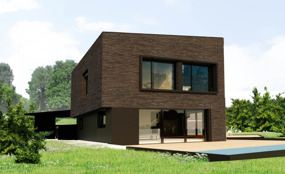 Кирпичный дом с плоской крышей