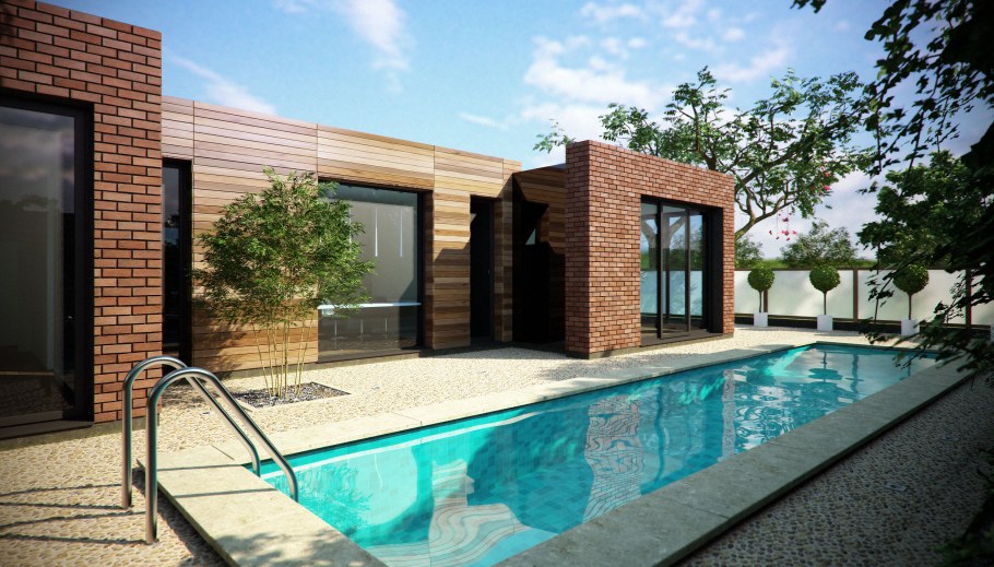 Одноэтажный дом с бассейном