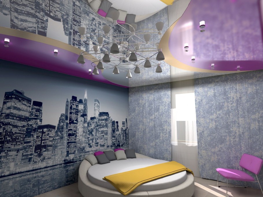 Натяжные потолки цветные с рисунком