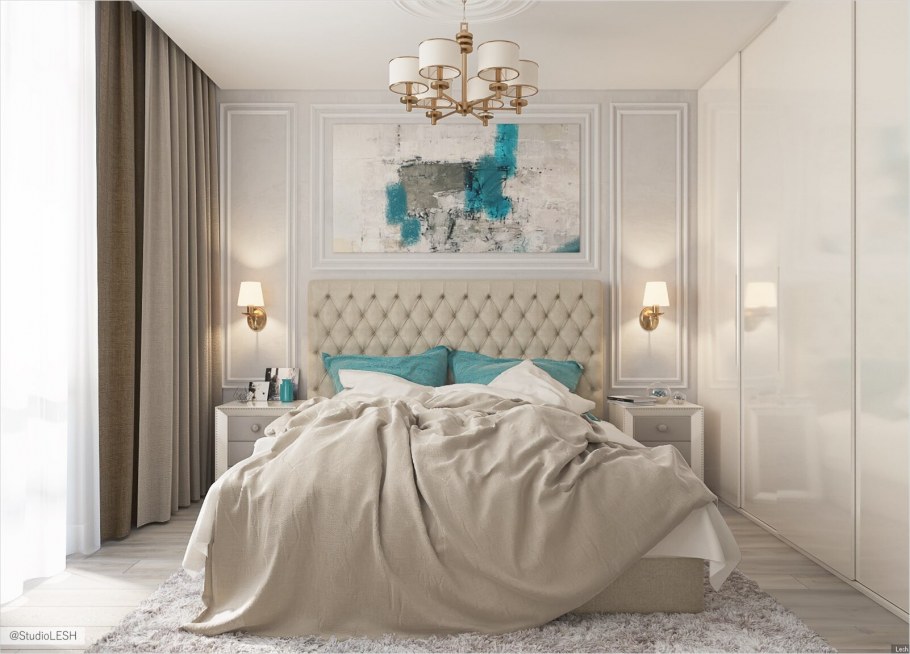 Спальня в стиле современная классика бирюза