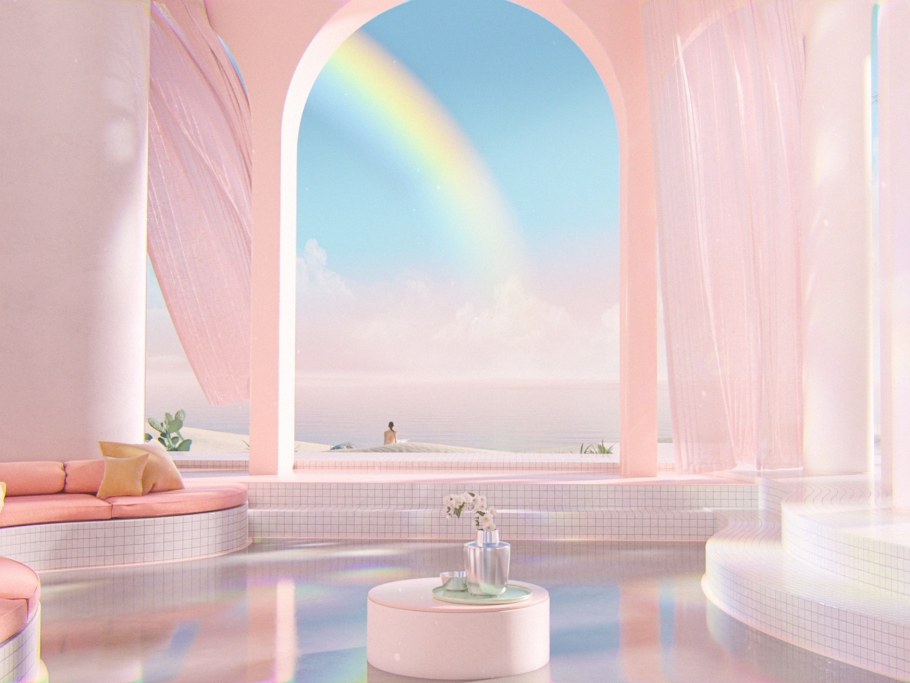 Пастельно розовый диван