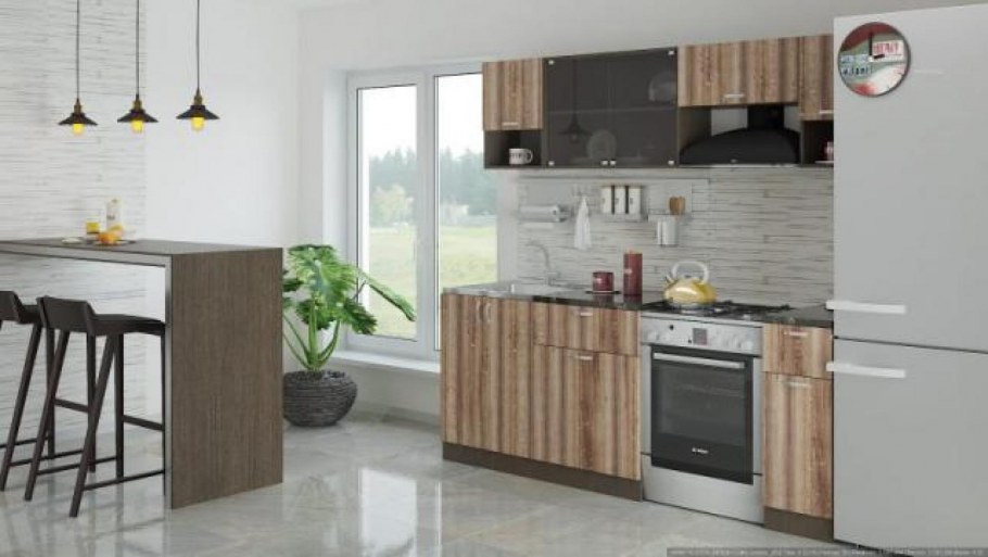 Кухня "Зара" ЛДСП 2,1м, ясень темный/ясень светлый