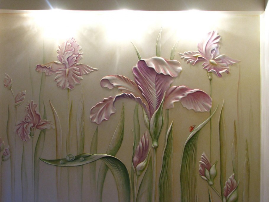 Аэрография цветы на стене