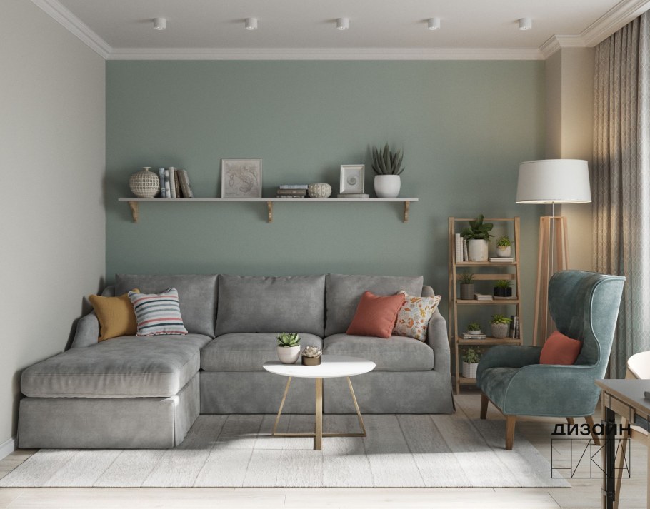 Серый диван в скандинавском стиле