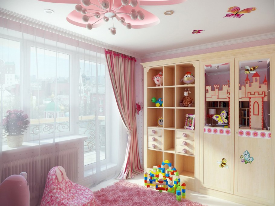 Потолок в детской комнате для девочки