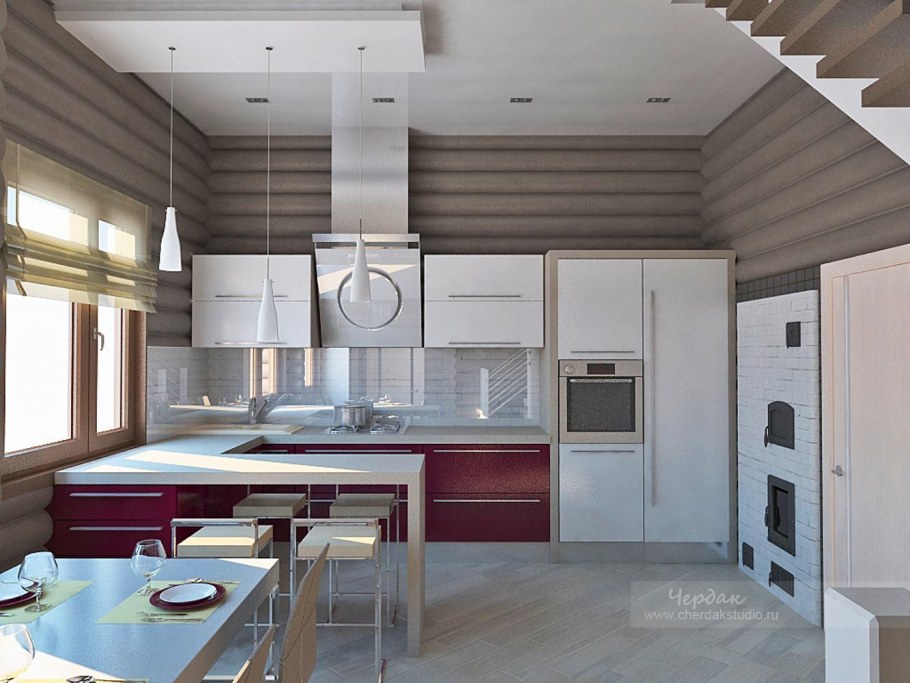 Кухонный гарнитур в доме из клееного бруса