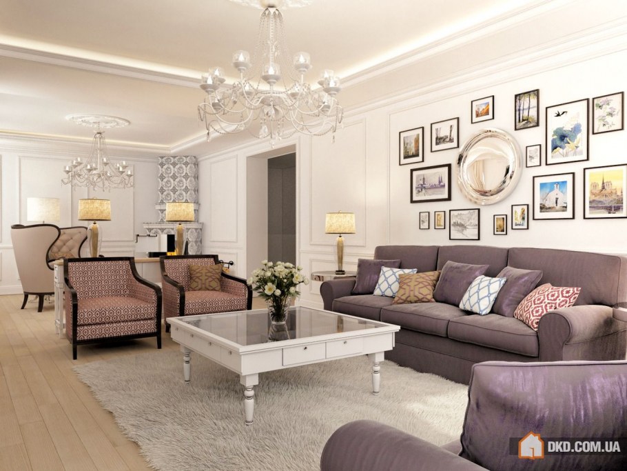 Диван в гостиной в неоклассическом стиле