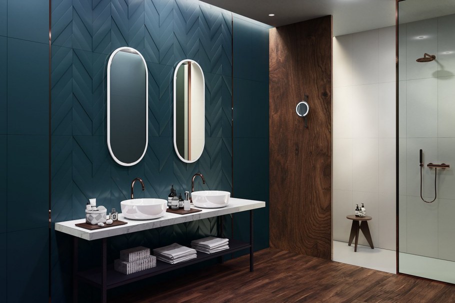 Керамическая плитка marca Corona 4d Chevron Deep Blue Matt rett 40х80