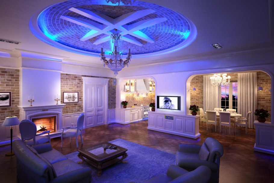 Гостиная с неоновой подсветкой