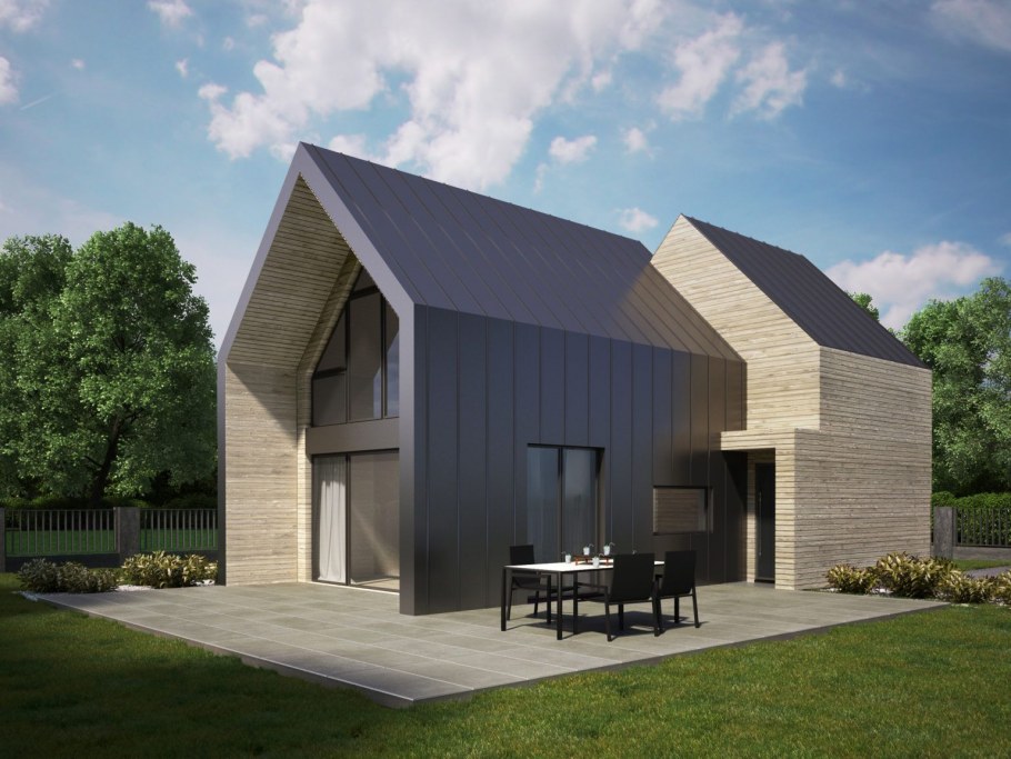 Современный дом с двускатной крышей