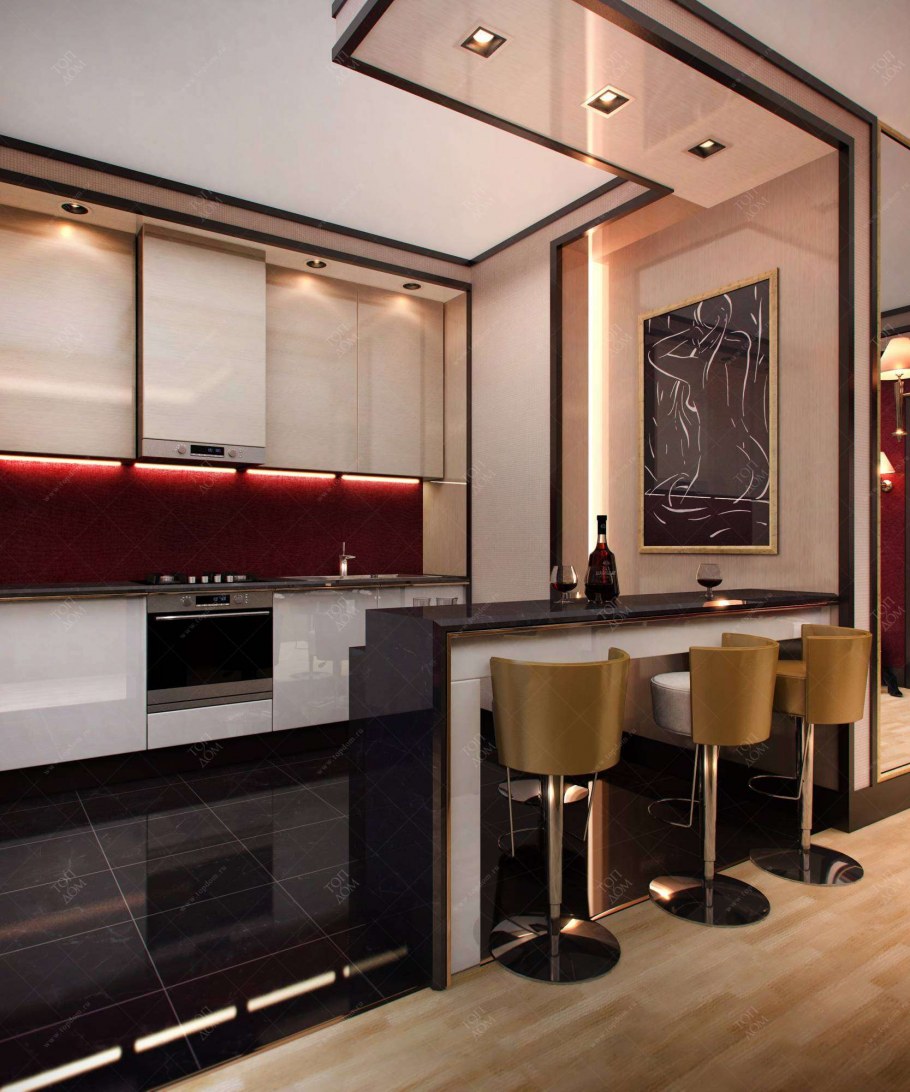 Кухня в черно бежевых тонах