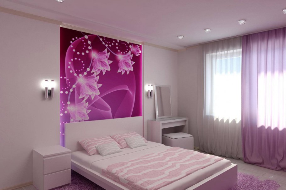 Спальня в розово фиолетовых тонах