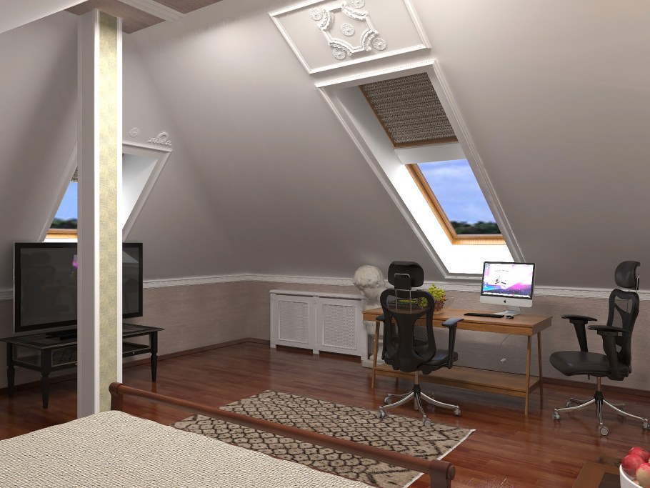 Отделка потолка мансарды