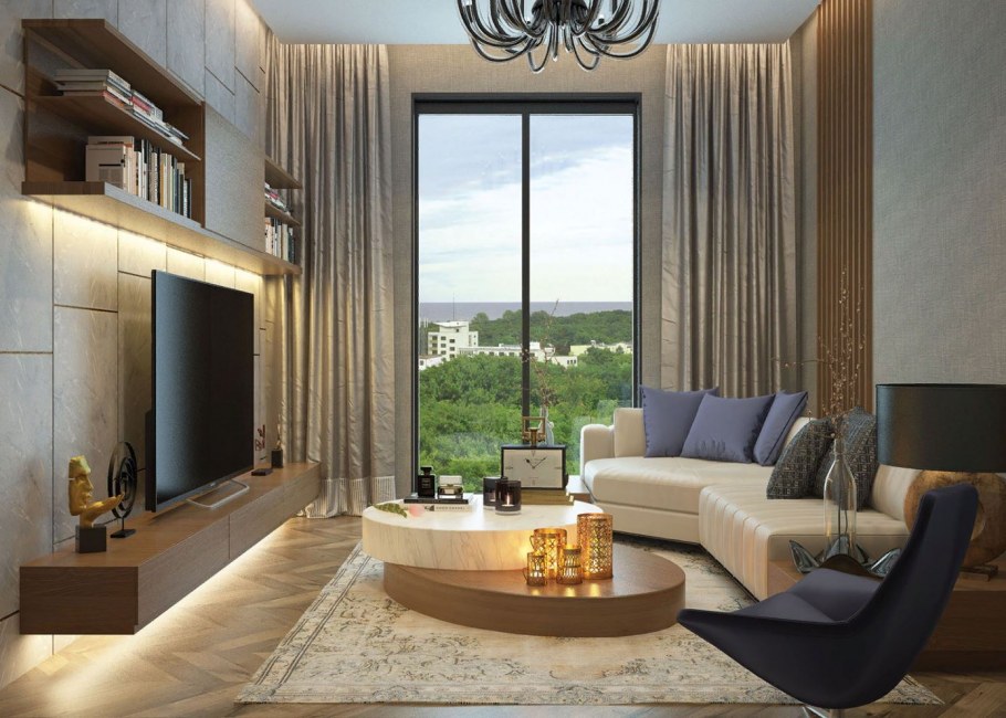 Гостиная в молочных тонах