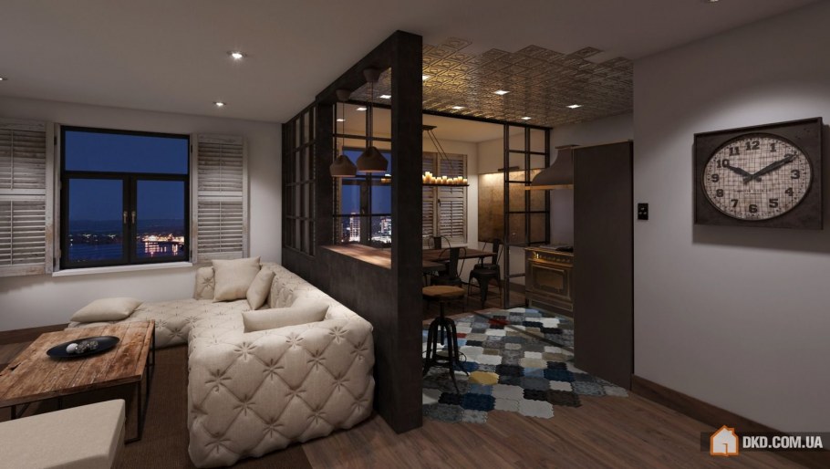 Спальня лофт с гостиной зоной