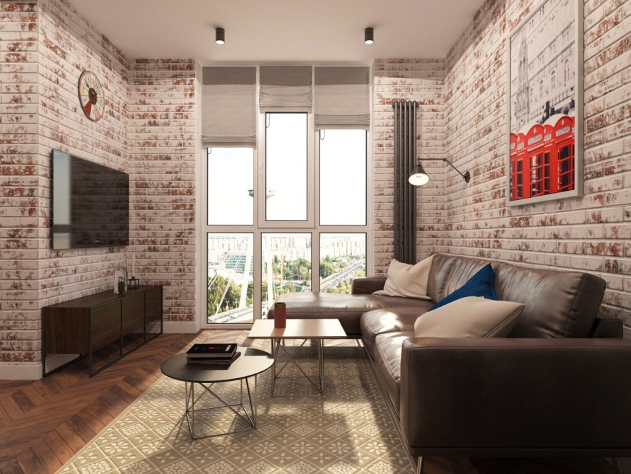 Зонирование в гостиной лофт