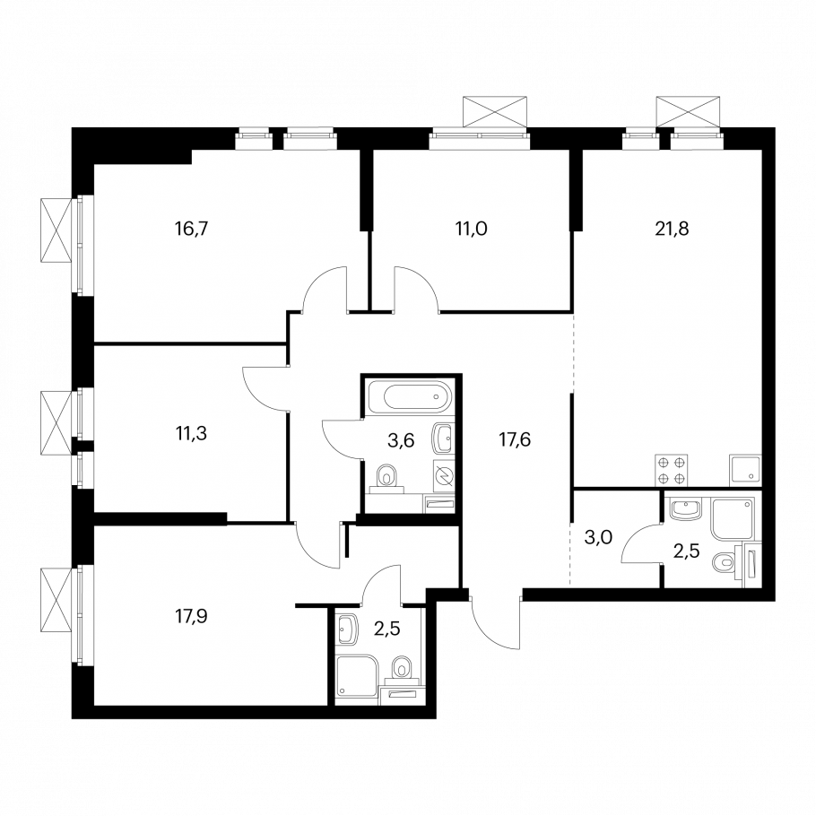 Планировка четырехкомнатной квартиры