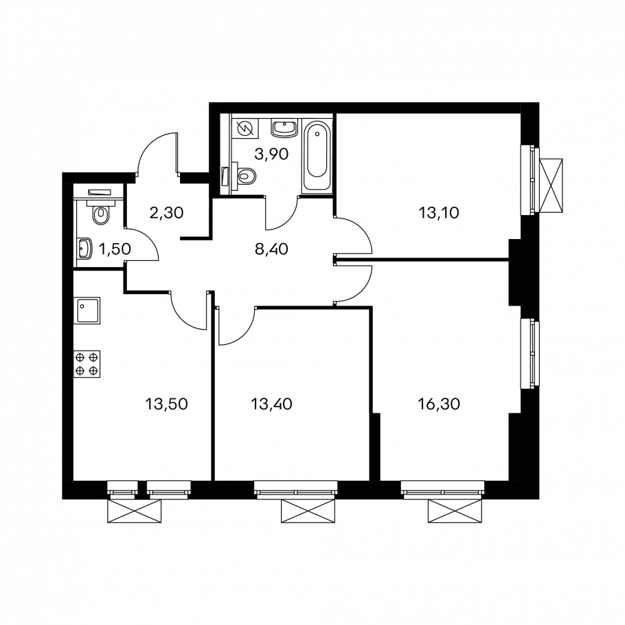 Трехкомнатная квартира 65 кв.м планировка
