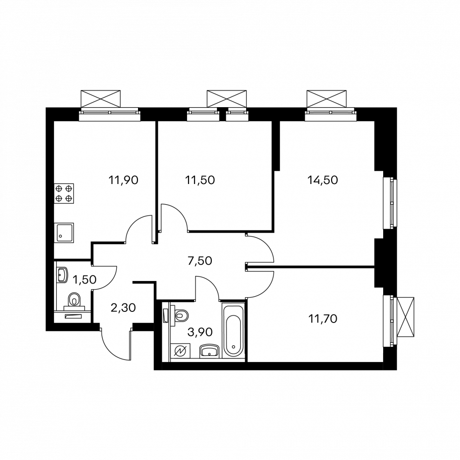 Трешка 65 м2 планировка монолит