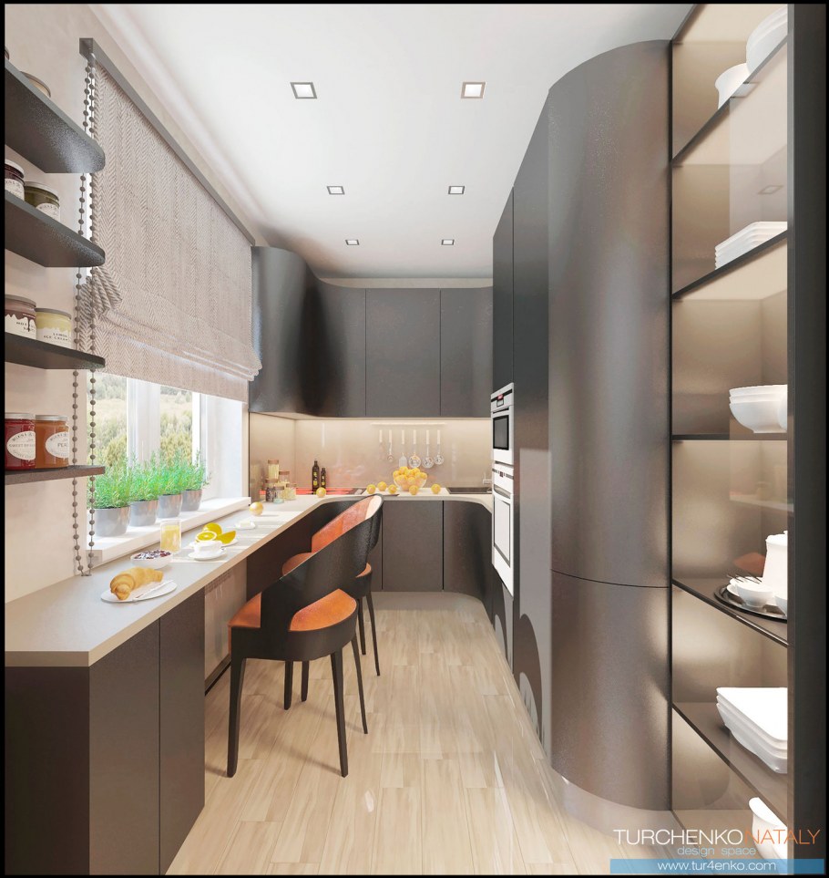 Интерьер кухни в трехкомнатной квартире