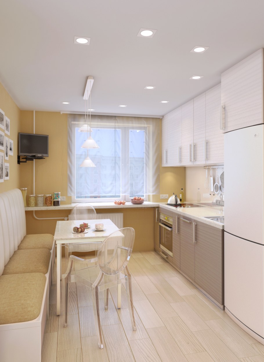 Светлые прямоугольные кухни