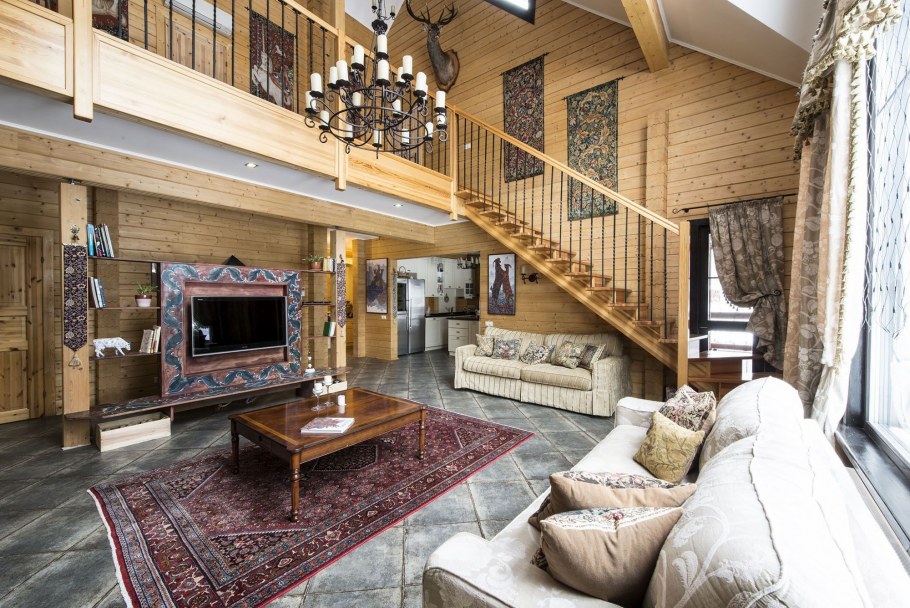 Интерьер дома из клееного бруса в стиле Шале