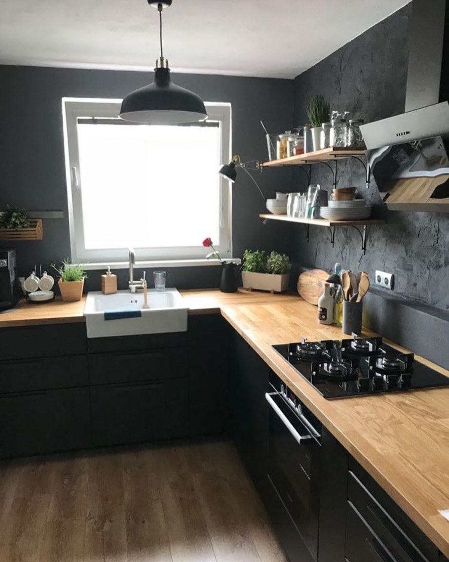 Икеа столешница СЭЛЬЯН черная в интерьере