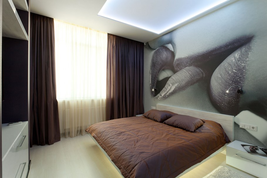 Интерьер спальни с фотообоями 18 кв. м