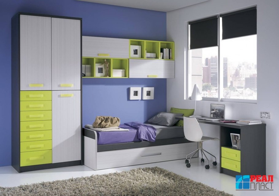 Бело серая мебель в детскую