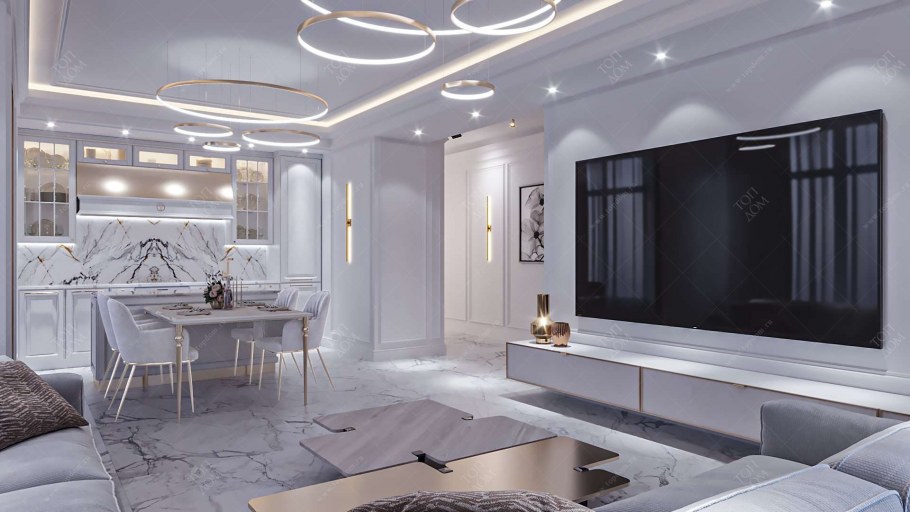 Обои серого цвета в интерьере гостиной