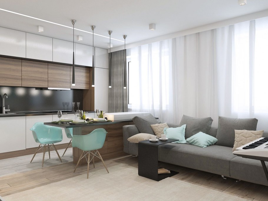 Кухни гостиные в серых тонах