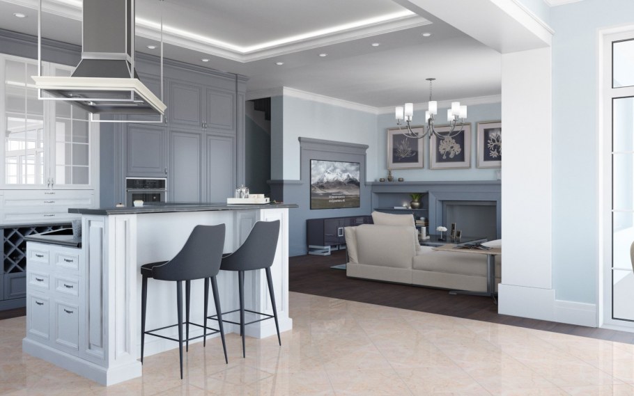 Люстры в интерьере кухни гостиной