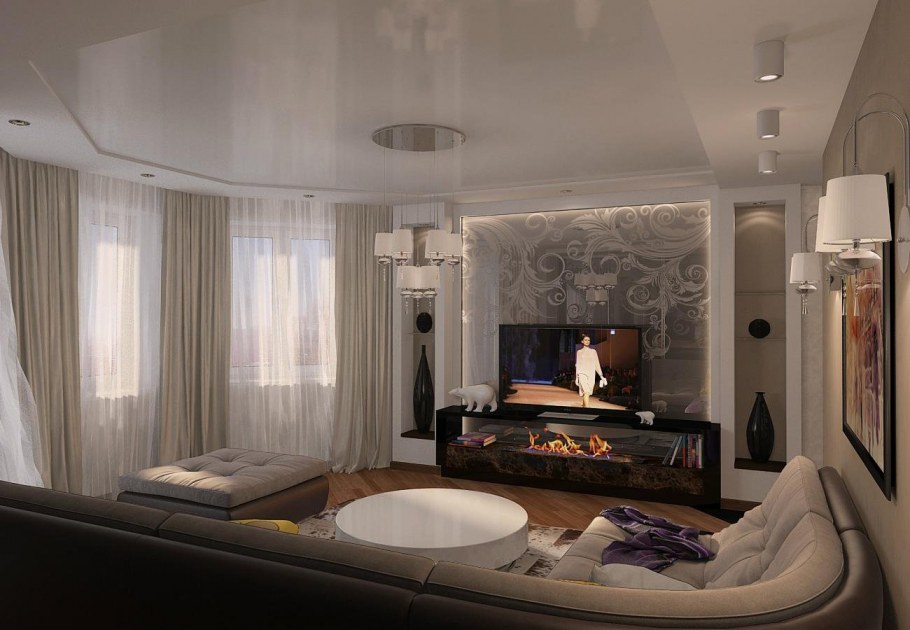 Интерьер гостиной с эркером