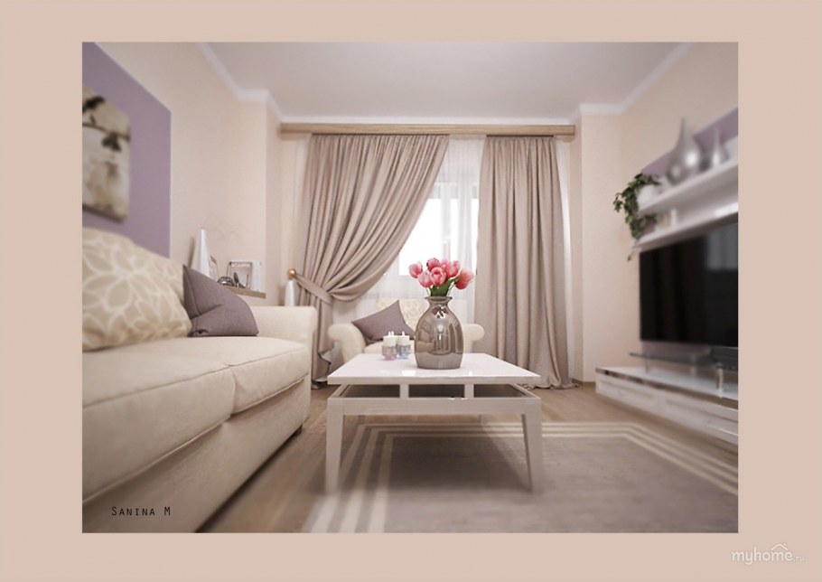 Гостиная в бежево розовых тонах