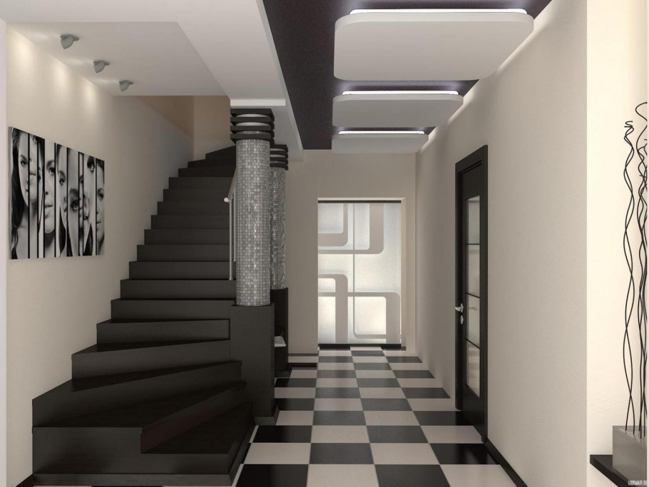 Современная прихожая с лестницей