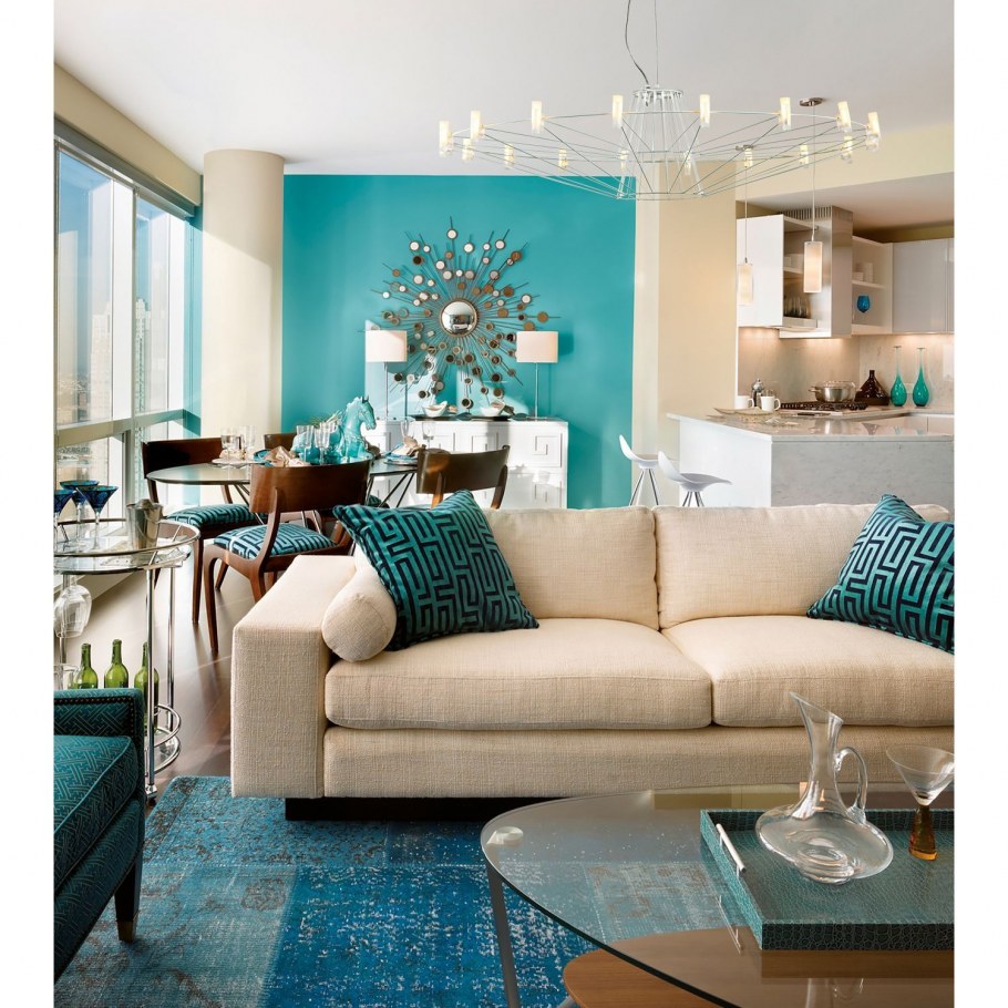 Гостиная в бирюзовом цвете