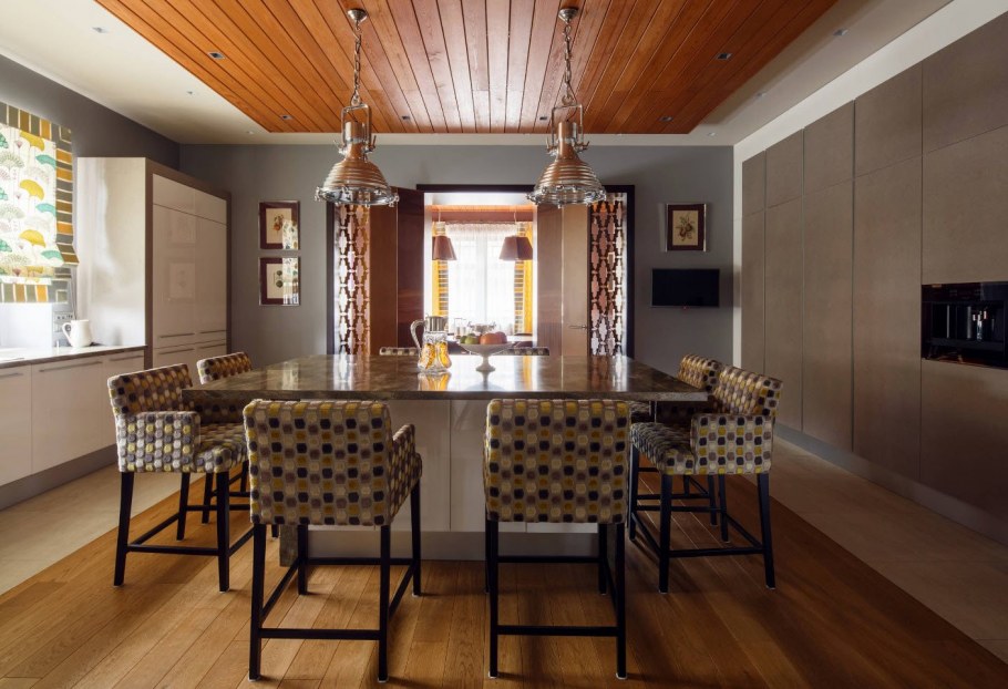 Кухня лофт кирпич дерево