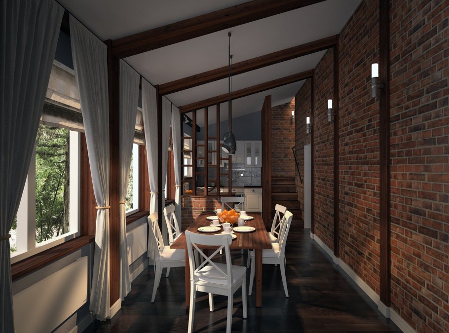 Комната в стиле лофт черно древесная