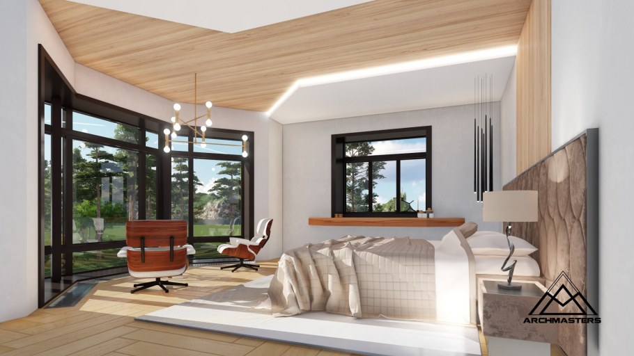 Гостиная с вторым светом в стиле Райта