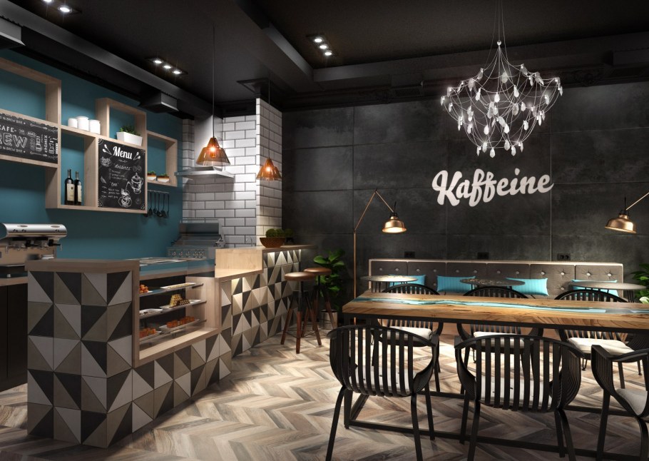 Интерьер кафе в ярких цветах