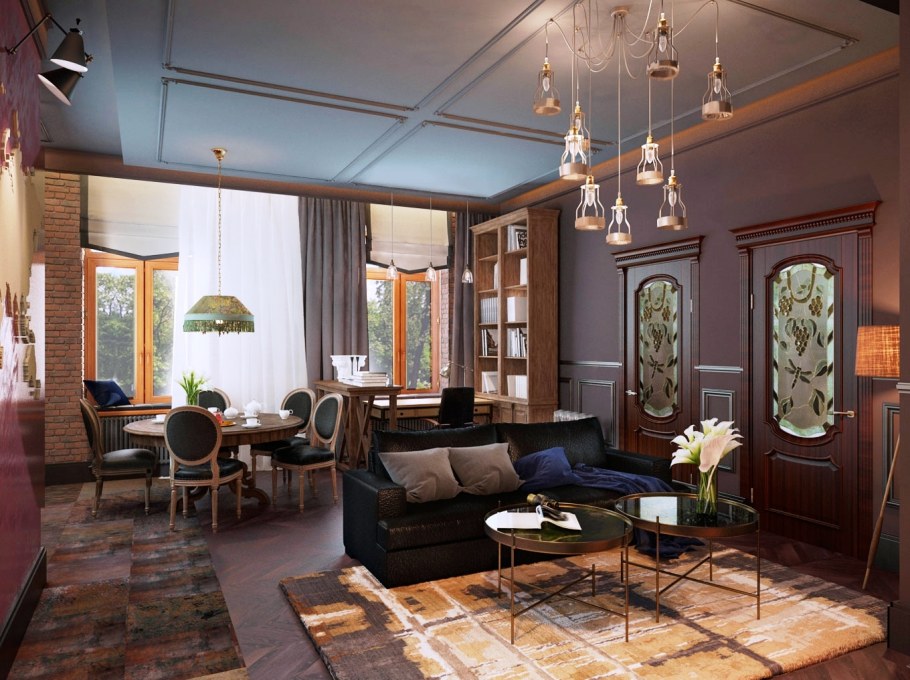 Гостиная в викторианском стиле с камином