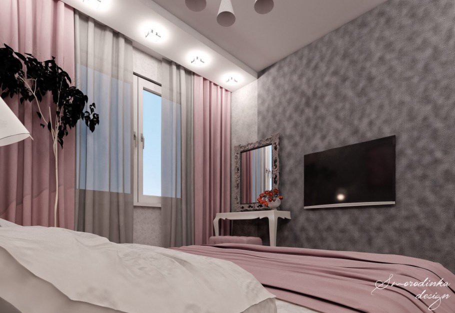 Спальня в тоне пыльная роза в минималистическом стиле