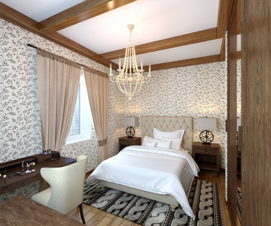 Интерьер спальни в коттедже
