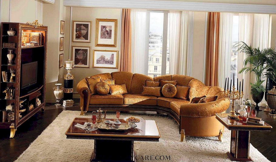 Классическая мягкая мебель для гостиной в интерьере